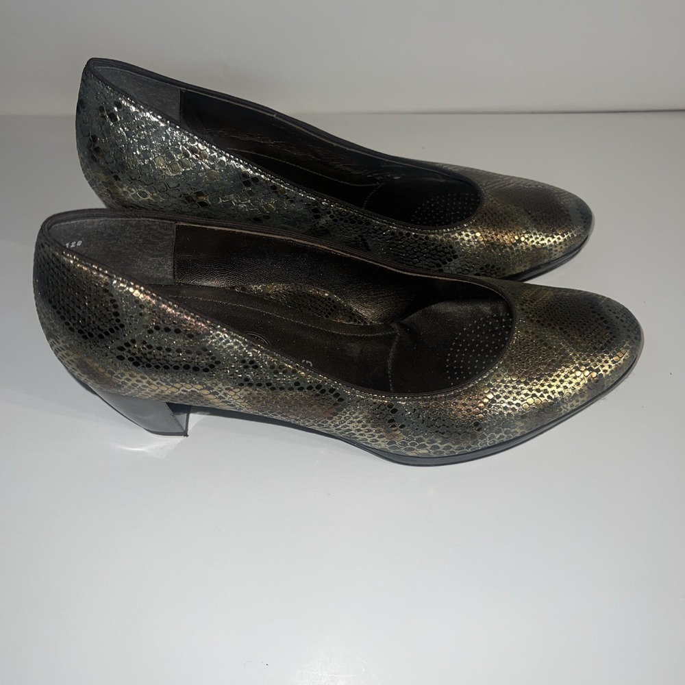 Ara Ophelia‎ Kitten Block Heel Heels 9.5 Snake Skin Pump Office Corporate